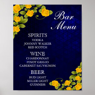 Bar Menu - Dark Blue and Marigold YellowFlower Poster