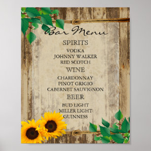 Bar Menu for A Wedding - Sunflower Poster