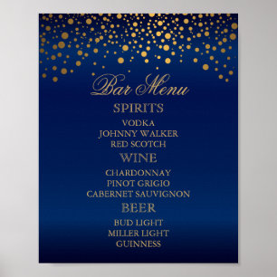 Bar Menu - Gold Confetti Dots on Navy Blue Poster