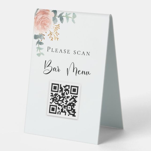 Bar menu QR code blush floral eucalyptus (Front)