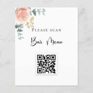 Bar menu QR code blush floral eucalyptus