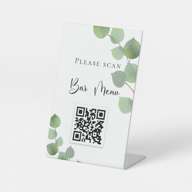 Bar menu QR code eucalyptus greenery Pedestal Sign (Front)