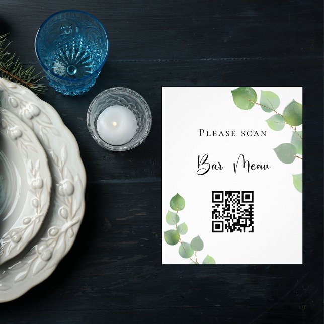 Bar menu QR code eucalyptus greenery wedding (Creator Uploaded)