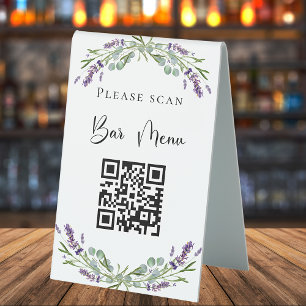 Bar menu QR code lavender florals eucalyptus
