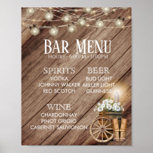 Bar Menu - Rustic Wood Barrel Wedding Poster