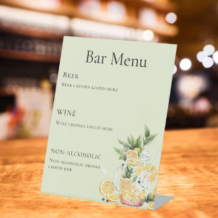 Bar menu sage green lemonade pedestal sign