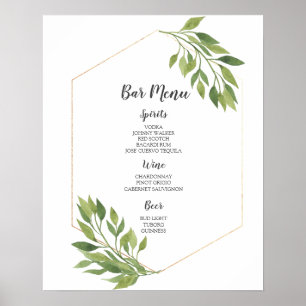 BAR MENU sign green and gold botanical wedding