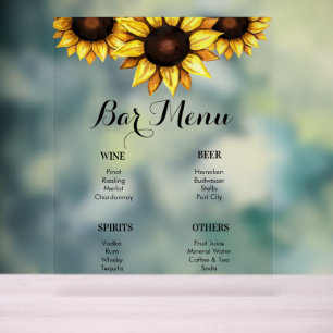Bar Menu Sunflower Wedding Yellow Acrylic Sign