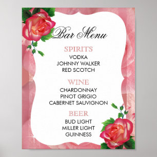 Bar Menu -  Victorian Dusty Rose Poster