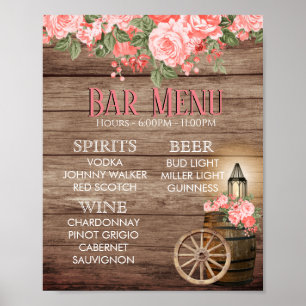 Bar Menu -  Weathered Wood Barrel - Coral Poster