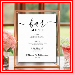 Bar Menu Wedding Calligraphy Elegant Drink Sign 