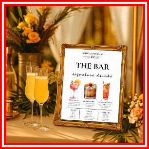 Bar Menu Wedding Calligraphy Elegant Drink Sign
