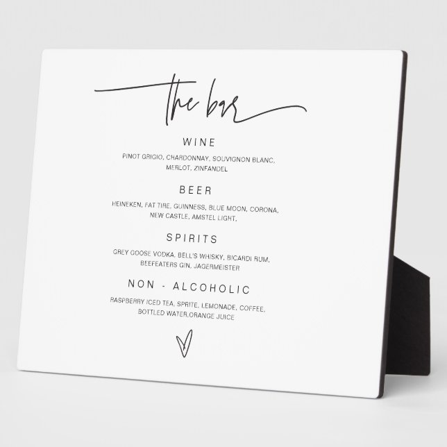 Bar Menu Wedding Drink Sign Reception Decor G400 Plaque (Side)