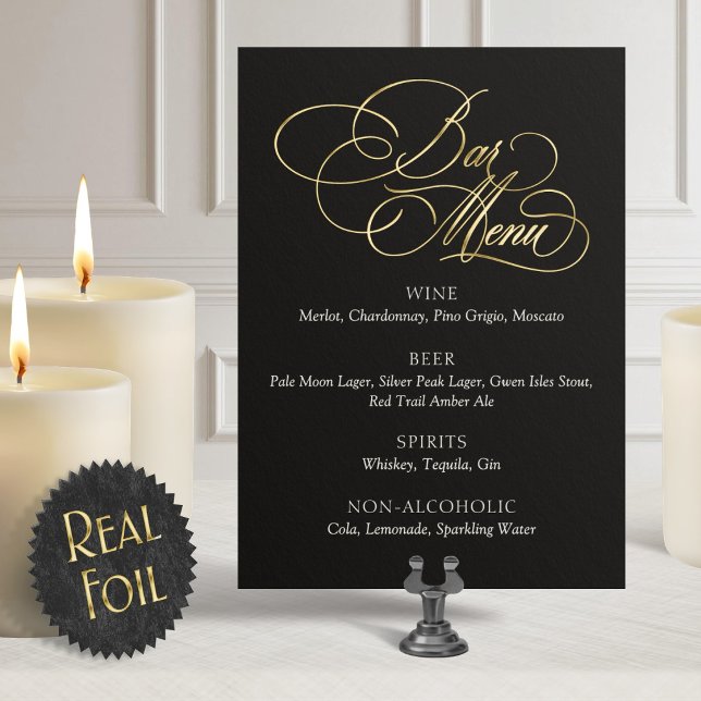 Bar Menu Wedding Foil Table Sign (Creator Uploaded)