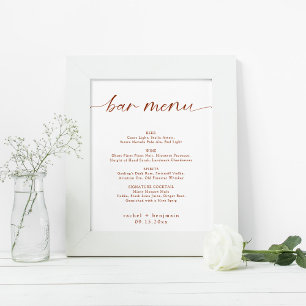 Bar Menu Wedding Terracotta Rust Fall Minimal Poster