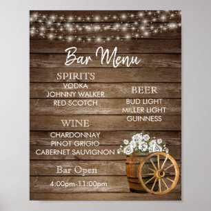 Bar Menu - Wood Barrel with White Flowers Poster