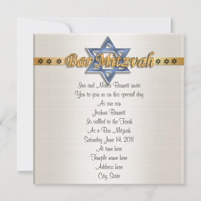 Bar Mitvah invitation formal blue Star of David (Front)