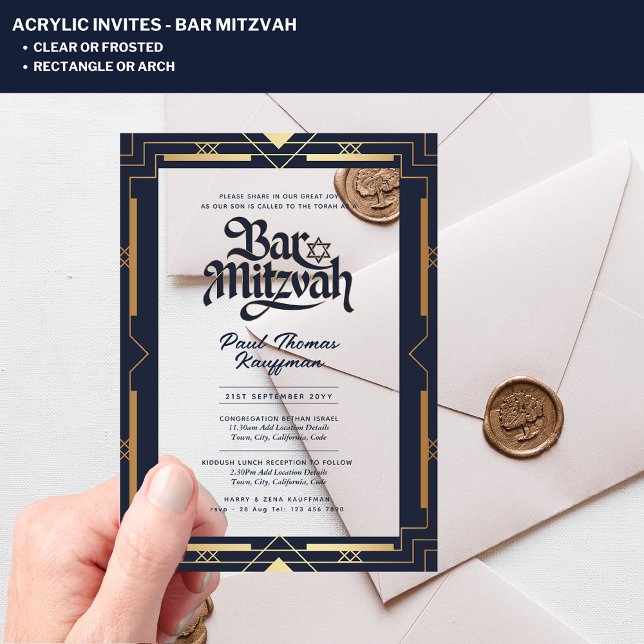 BAR MITZVAH Acrylic Navy Gold Luxury Minimalist Invitations (Creator Uploaded)