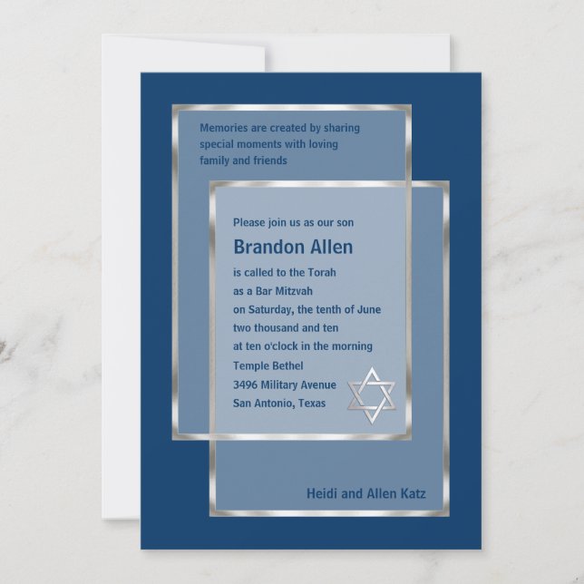 Bar Mitzvah Any Colour with Silver Frames Invitation (Front)
