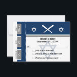 Bar Mitzvah Baseball Ticket RSVP Invitation<br><div class="desc">Navy Blue and Grey Baseball Ticket with the Star of David for your Bar Mitzvah / Bat Mitzvah RSVP card. Two baseball bats and centre Star of David in a faded blue colour. If the colour scheme is not what you wanted please email paula@labellarue.com BEFORE PLACING AN ORDER so a...</div>