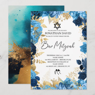 Bar Mitzvah\Bat Mitzvah,Birthday,Blue Gold Star Invitation