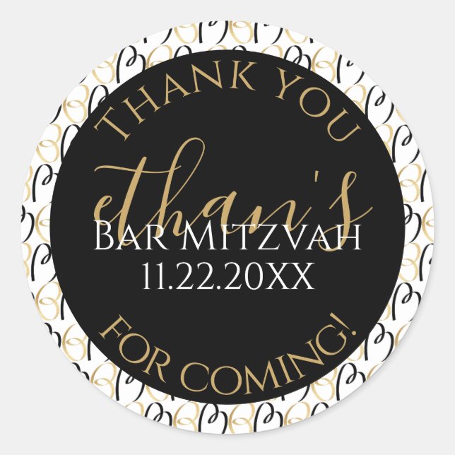Bar Mitzvah Bat Mitzvah Gold and Black BM Design Classic Round Sticker (Front)