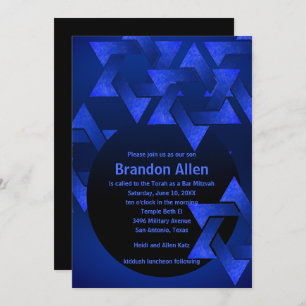 Bar Mitzvah Black and Blue Star of David Invitation