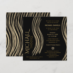 Bar Mitzvah Black and Gold Prayer Shawl Invitation