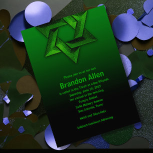 Bar Mitzvah Black and Green Star of David Invitation