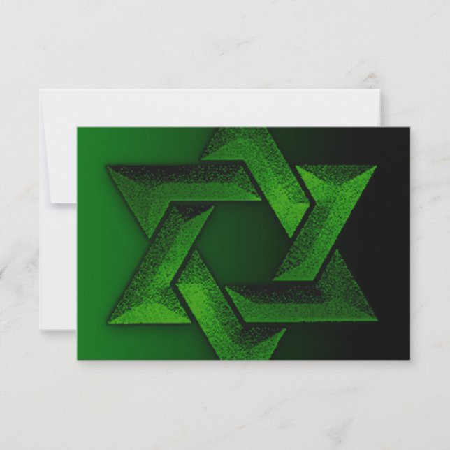 Bar Mitzvah Black and Green Star of David RSVP (Front)