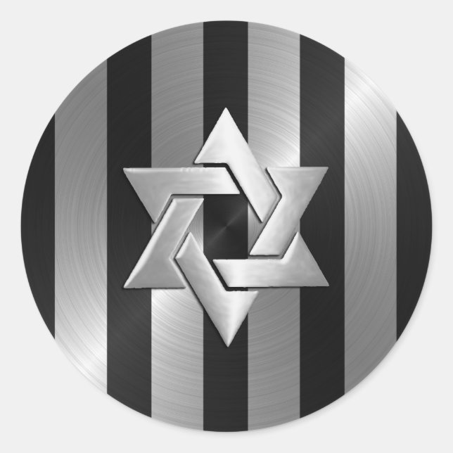 Bar Mitzvah Black and Silver Stripe Star of David Classic Round Sticker (Front)