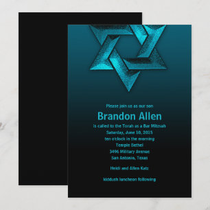 Bar Mitzvah Black and Teal Star of David Invitation