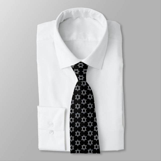Bar Mitzvah Black Faux Silver Boy Star of David   Tie (Tied)