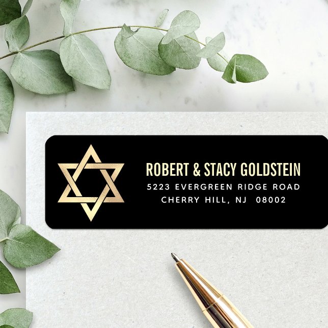 Bar Mitzvah Black Gold Bold Simple Return Address (Creator Uploaded)