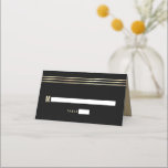 Bar Mitzvah Black Gold Foil Tallit Script Modern Place Card<br><div class="desc">No Bar Mitzvah party is complete without personalised place cards. Let your favourite Bar Mitzvah be proud, rejoice and celebrate his milestone at his perfectly coordinated party. Bold, sans serif typography and faux gold hand drawn tallit lines overlay a rich, dramatic, black background. On the back, white sans serif typography,...</div>
