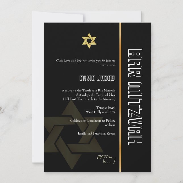 Bar Mitzvah/black/gold Invitation (Front)