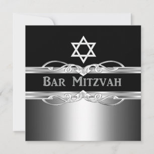 Bar Mitzvah Black Silver Metal Boy 2 Invitation