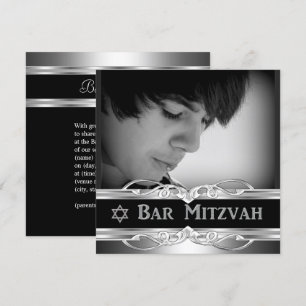 Bar Mitzvah Black Silver Metal male 2 Invitation