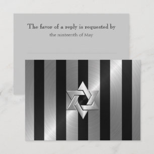 Bar Mitzvah Black & Silver Stripe Star of David RSVP Card