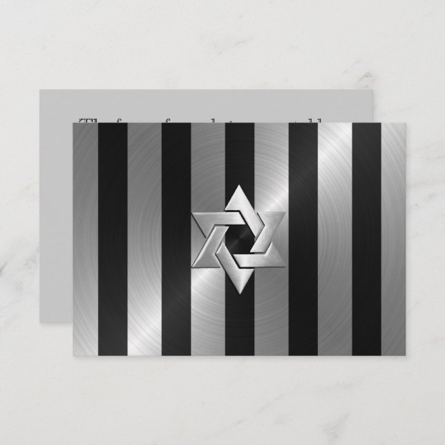 Bar Mitzvah Black & Silver Stripe Star of David RSVP Card (Front/Back)