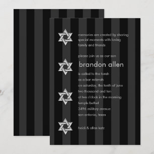 Bar Mitzvah Black Stripe Silver Star Invitation