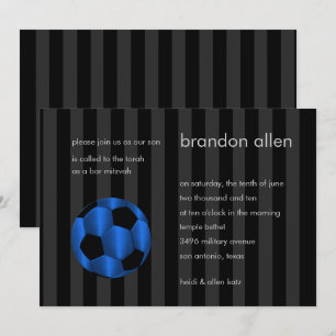 Bar Mitzvah Blue and Black Soccer Ball Invitation