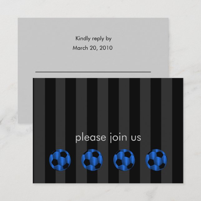 Bar Mitzvah Blue and Black Soccer Ball Invitation (Front/Back)