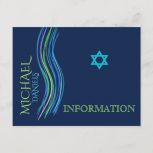 Bar Mitzvah Blue and Green Information Card