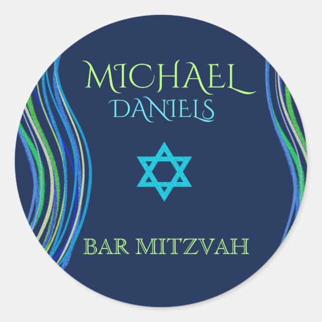 Bar Mitzvah Blue and Green Prayer Shawl Classic Round Sticker (Front)