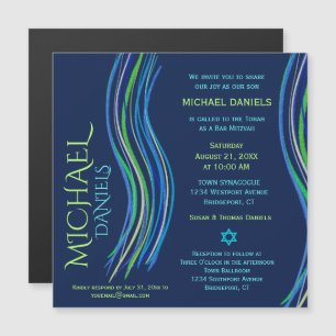 Bar Mitzvah Blue and Green Prayer Shawl Invitation
