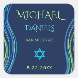 Bar Mitzvah Blue and Green Prayer Shawl Square Sticker
