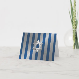 Bar Mitzvah Blue and Silver Stripe Star of David Invitation