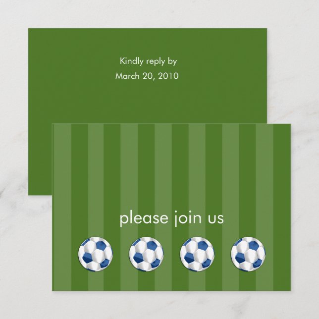 Bar Mitzvah Blue and White Soccer Ball Invitation (Front/Back)