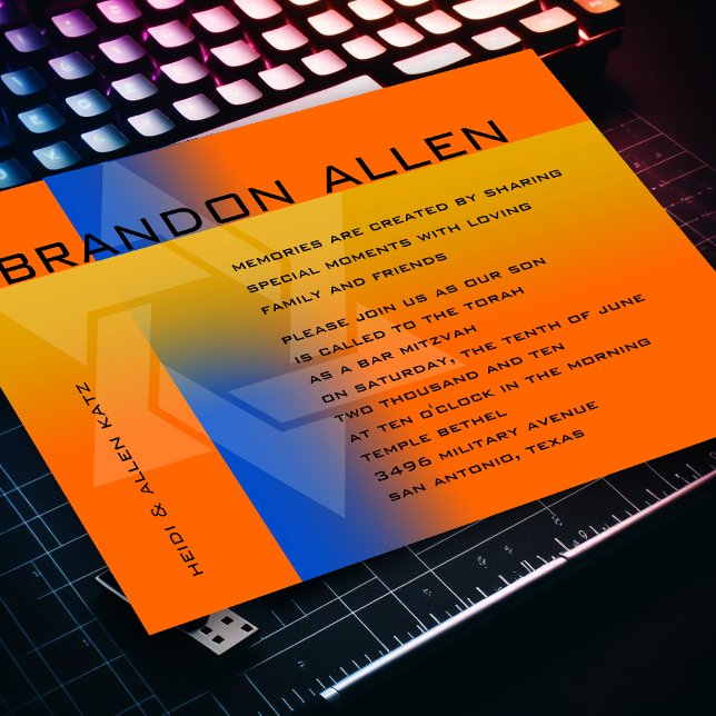 Bar Mitzvah Blue and Yellow on Any Colour Invitation (Creator Uploaded)